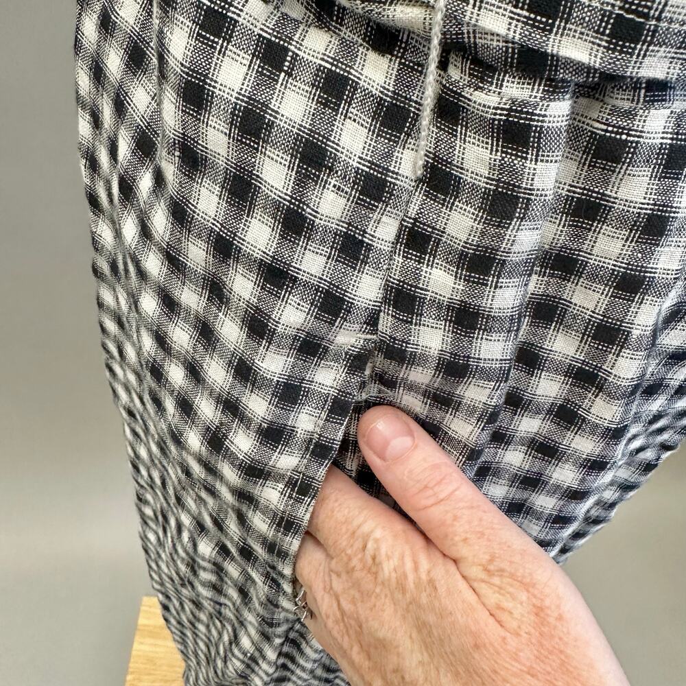 Quince European Linen Square Neck Jumpsuit in‎ Khaki/Black Gingham Medium NWT - Picture 14 of 16